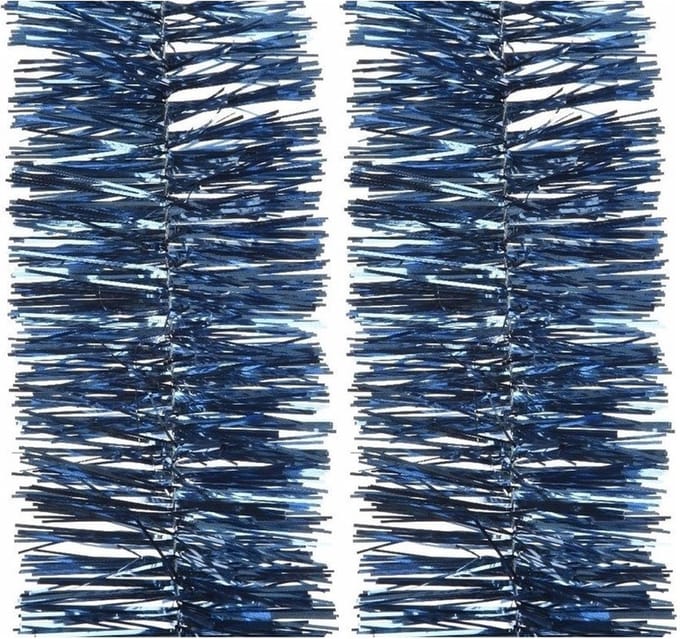 Decoris kerstslinger- 2x -guirlande - donkerblauw - glanzend lametta - 270 cm