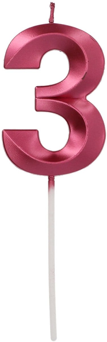 Folat - Kaars cijfer 3 glamour roze metallic 7 cm