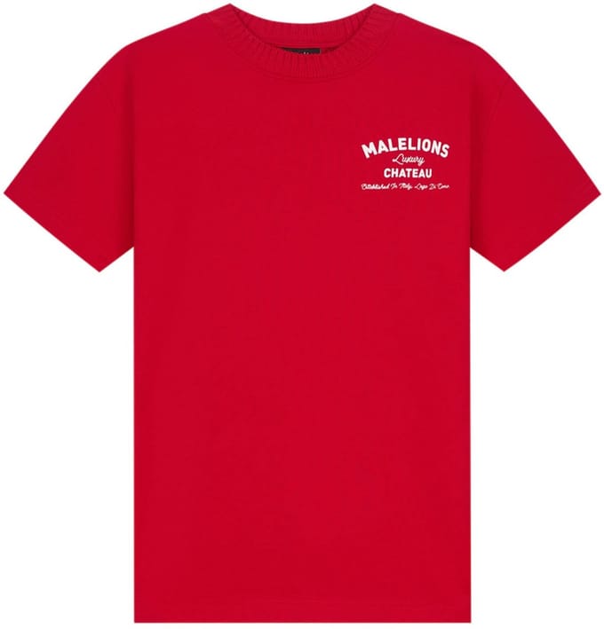 Malelions - Junior Relaxed Knitted Collar T-Shirt - Red - Maat 152