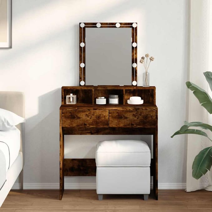 vidaXL - Kaptafel - met - LED - 80x41x144,5 - cm - gerookt - eikenkleurig