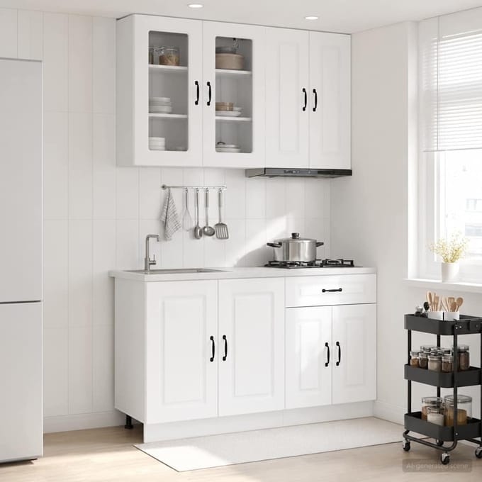vidaXL - Keukenblok - KALMAR - 4 - st - Wit - Bewerkt - hout