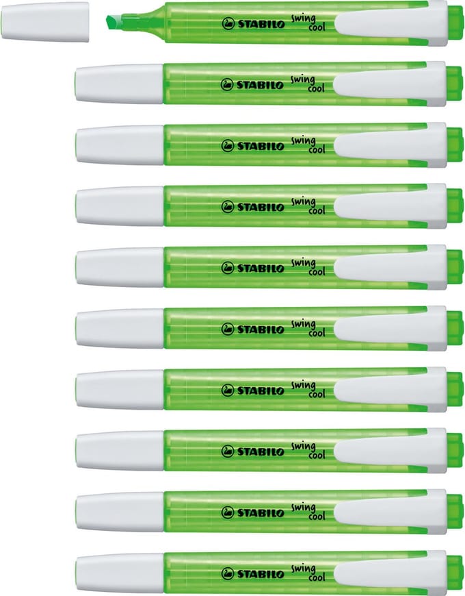 STABILO swing cool - Markeerstift - Perfect Voor Onderweg - Groen - Doos 10 Stuks