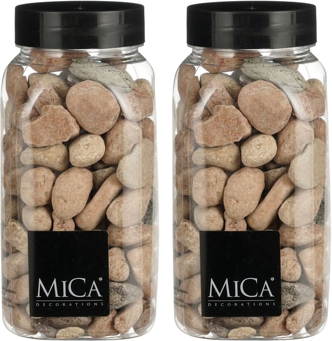 Mica Decorations decoratie stenen - 2x - groot - 650ml - roestbruin mix - hobby steentjes - sier stenen