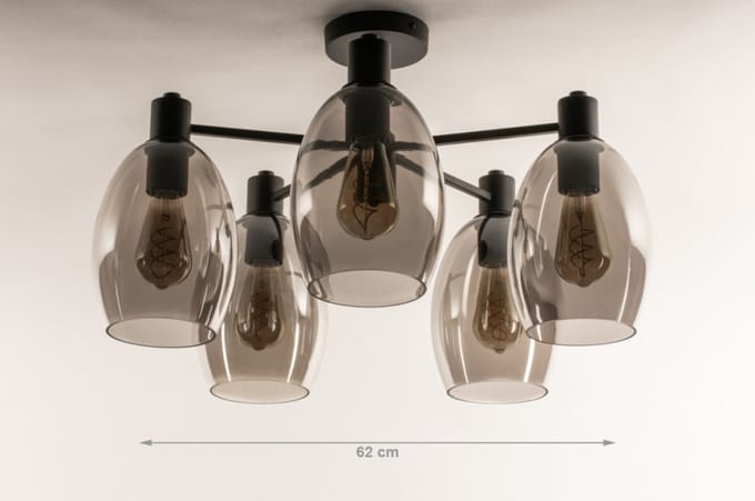 Lumidora Plafondlamp 74607 - Plafonniere - DRUP - 5 Lichts - E27 - Zwart - Grijs - Metaal