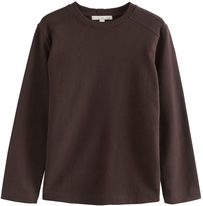 Next - Dames - Dik T-shirt met lange mouwen en ronde hals - Bruin