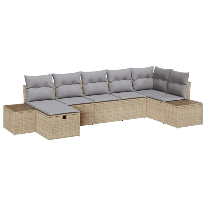 vidaXL - Bankstel - 7 - st - poly - rattan