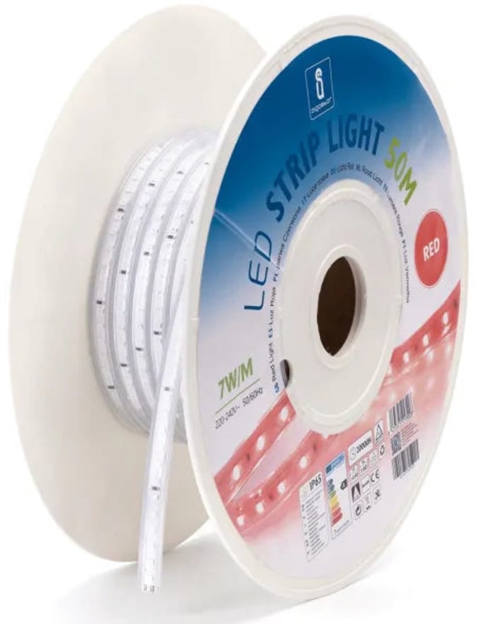 Lichtslang rood - 50 meter - 120 LEDs/meter - 7W/m - sproeidicht IP65 | 230V AC