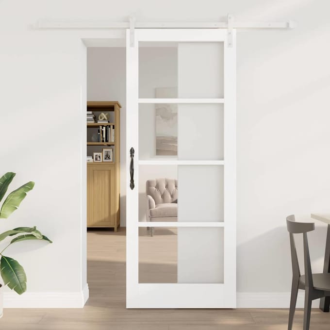 vidaXL - Schuifdeur - ORKDAL - Wit - 83 - x - 211 - cm - Massief - grenenhout - en - glas