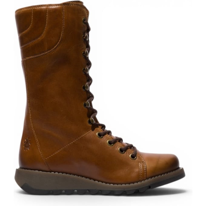 Fly London Women's Brown Leather Strike-Up Combat Ankle Boots - STER768