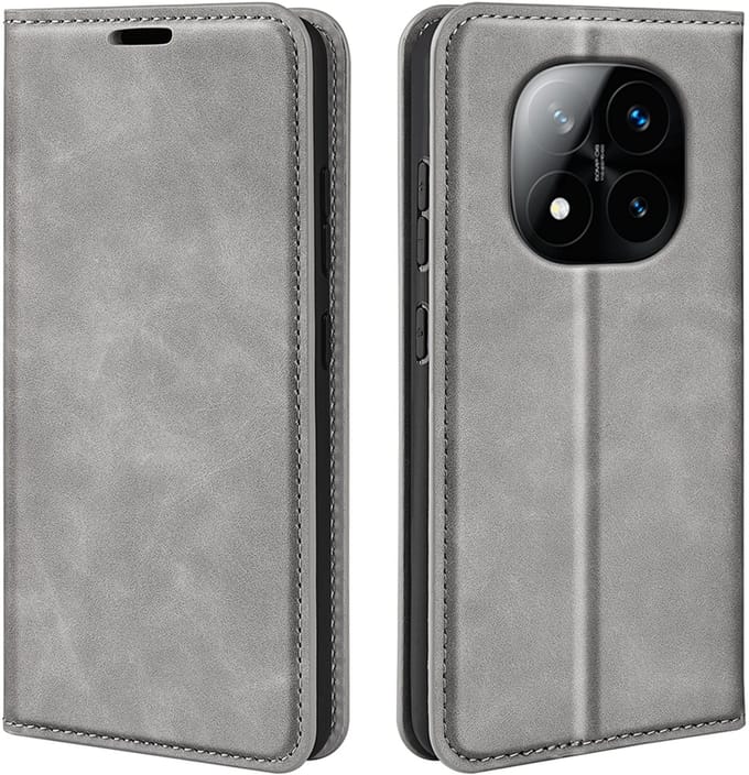 MobyDefend Hoesje - Geschikt voor Xiaomi Redmi Note 14 Pro Plus - Luxe Wallet Bookcase (Magnetische Sluiting) - Grijs