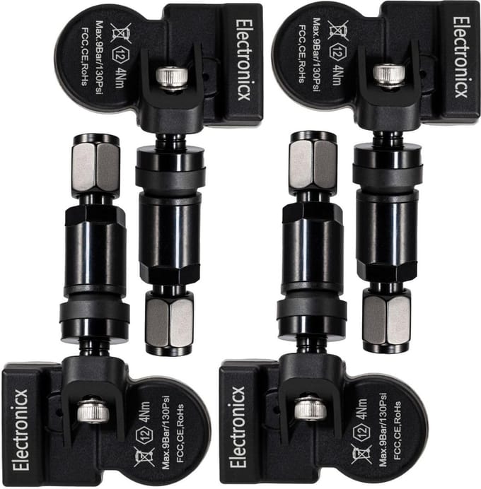 Bandenspanningssensoren Set - TPMS RDKS - Veiligheid Voertuig - Voorgeprogrammeerd Klaar - 4 Stuks - Zwart