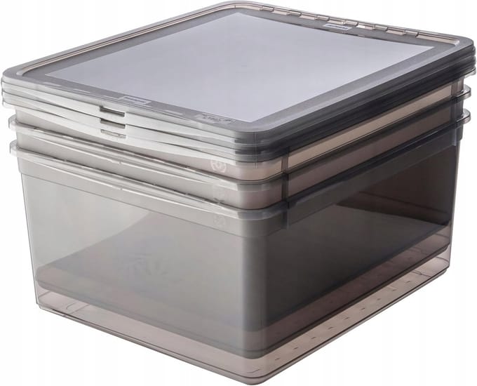 KEEEPER BEA Set van 3x 18 L Transparante Opbergbox met Deksel