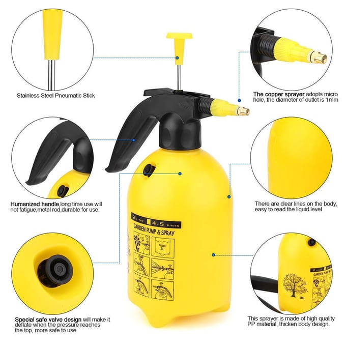 Draagbare Handheld Waterdrukspuit Eenvoudig te Activeren Huis Tuin Plantensproeier 2L 2L black