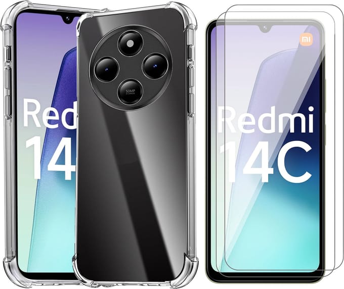 Hoesje geschikt voor Xiaomi Redmi 14C / Redmi A4 / Poco C75 - 2x Screenprotector Glas - Shockproof Transparant