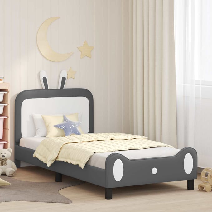vidaXL - Kinderen - bedframe - met - hoofdboard - Lichtgrijs - 90 - x - 190 - cm - PU