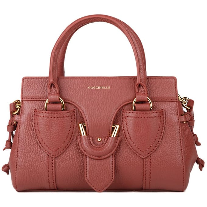 COCCINELLE Leren Schoudertas Handtas York Handbag Grained Leather Brandy Bruine
