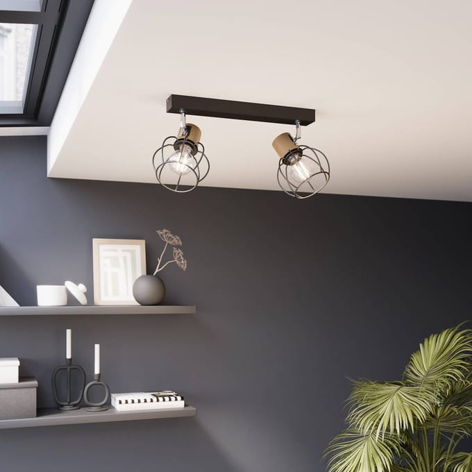 Envostar Fence plafondlamp van metaal/hout, 2-lamps