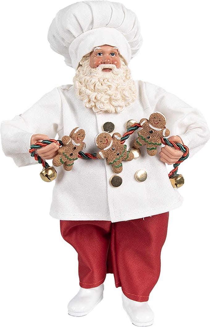 Clayre & Eef Kerstdecoratie Beeld Kerstman 27 cm Wit Rood Textiel