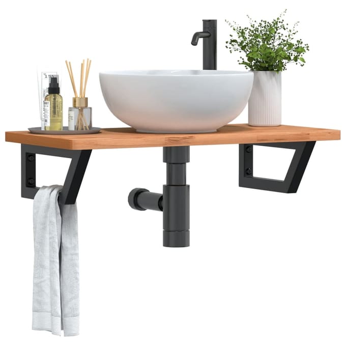 vidaXL - Badkamer - wandschap - staal - en - massief - beukenhout