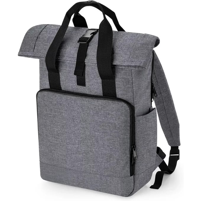 Recycled Twin Handle Roll-Top Laptop Backpack BagBase - 19 Liter Grey Marl