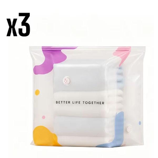 Sac de compression sous vide sans pompe nécessaire Grands sacs de rangement étanches Durables Grande capacité Sac de rangement 3D vertical pour vêtements Linge de lit 3pcs white