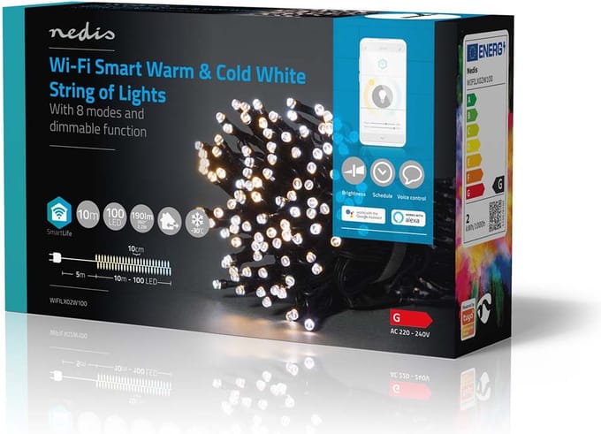 Nedis SmartLife-kerstverlichting - Koord - Wi-Fi - Warm tot Koel Wit - 100 LED's - 10.0 m - Android / IOS