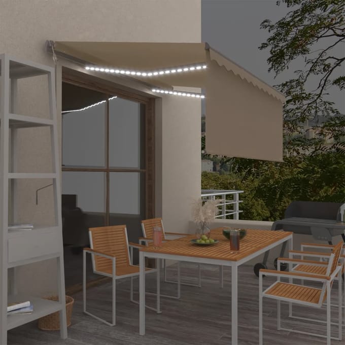 vidaXL - Luifel - automatisch - rolgordijn - LED - windsensor - 3,5x2,5 - m - crème