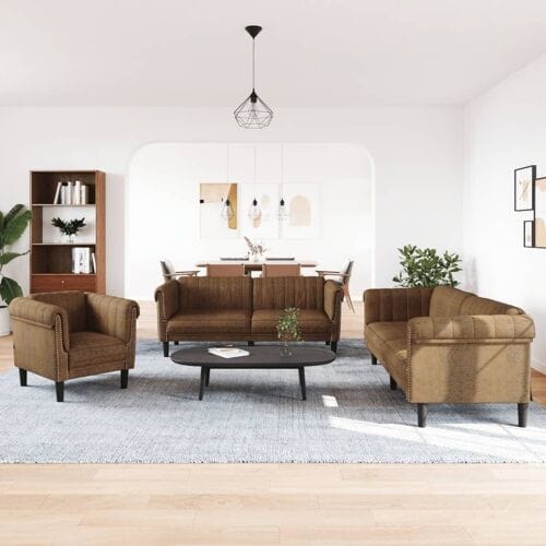 vidaXL - 3-delige - Loungeset - fluweel - bruin