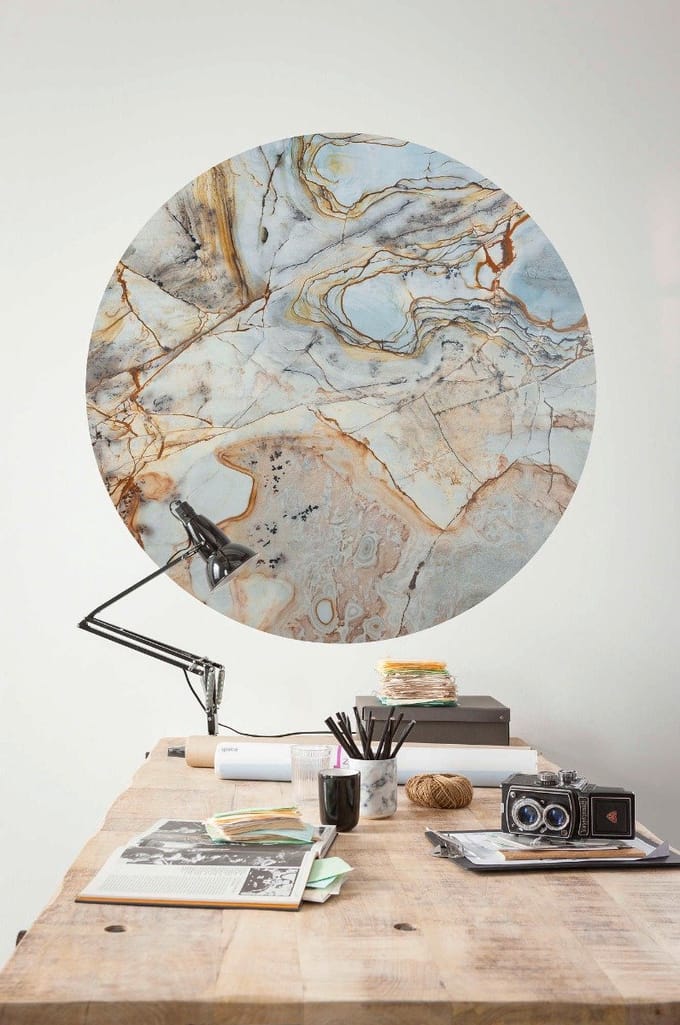 Fotobehang - Marble Sphere 125x125cm - Rond - Vliesbehang - Zelfklevend
