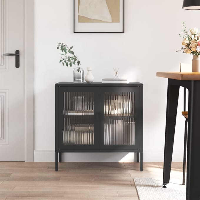vidaXL - Dressoir - 70x35x70 - cm - glas - en - staal - zwart