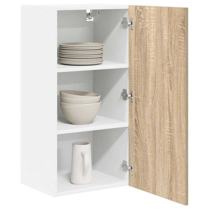 vidaXL - Hangkast - Sonoma - Eik - en - Wit - 40 - x - 31 - x - 80 - cm - Bewerkt - hout