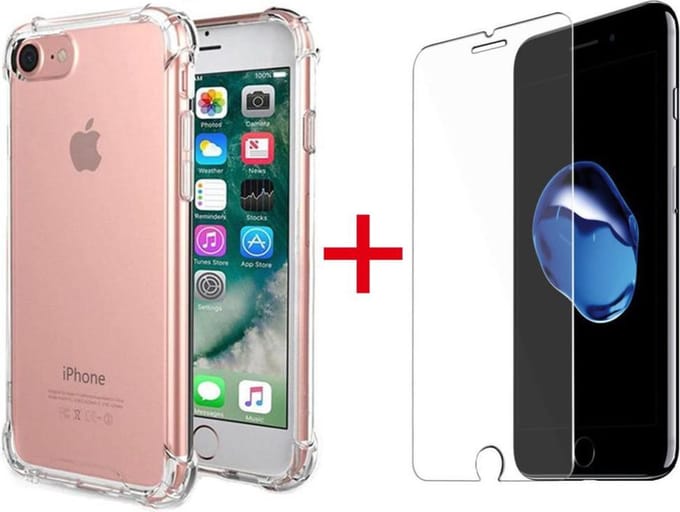 HB Hoesje Geschikt voor Apple iPhone 7 Plus - / 8 - Plus - Anti Shock Hybrid Back Cover / Glazen Screenprotector - Transparant