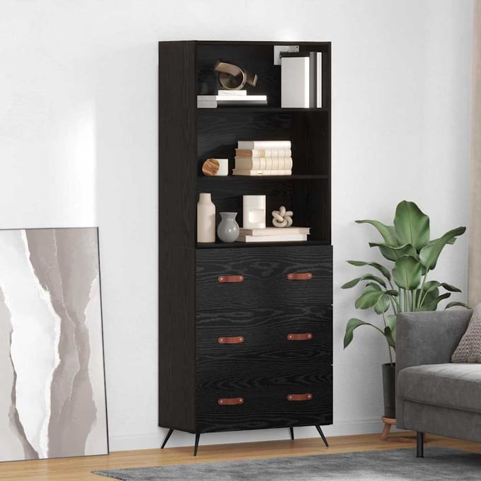 vidaXL - Highboard - Zwart - eiken - 69,5 - x - 34 - x - 180 - cm - Bewerkt - hout