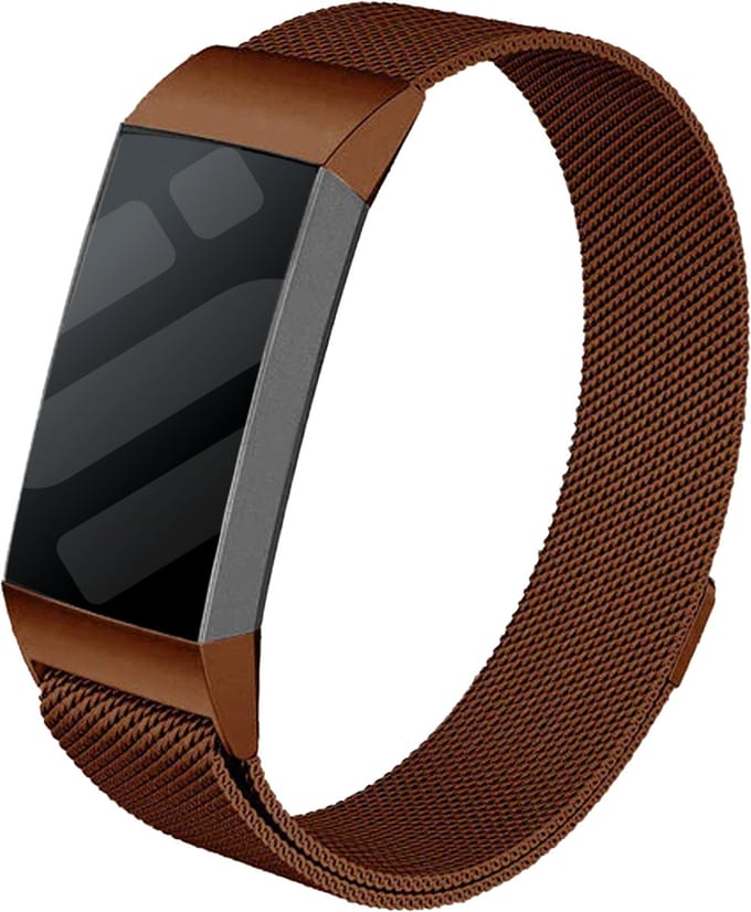 Strap-it Luxe Milanese band - geschikt voor Fitbit Charge 3 / Fitbit Charge 4 - bruin - Maat: Maat S