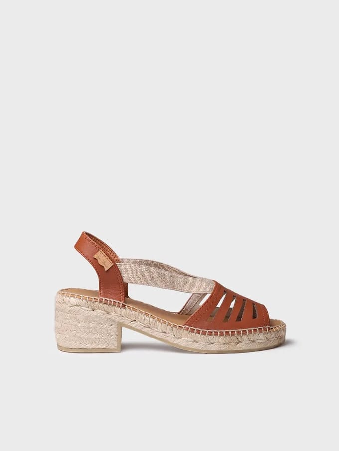 Dames leren espadrille met brede hak en elastiek | DIMA