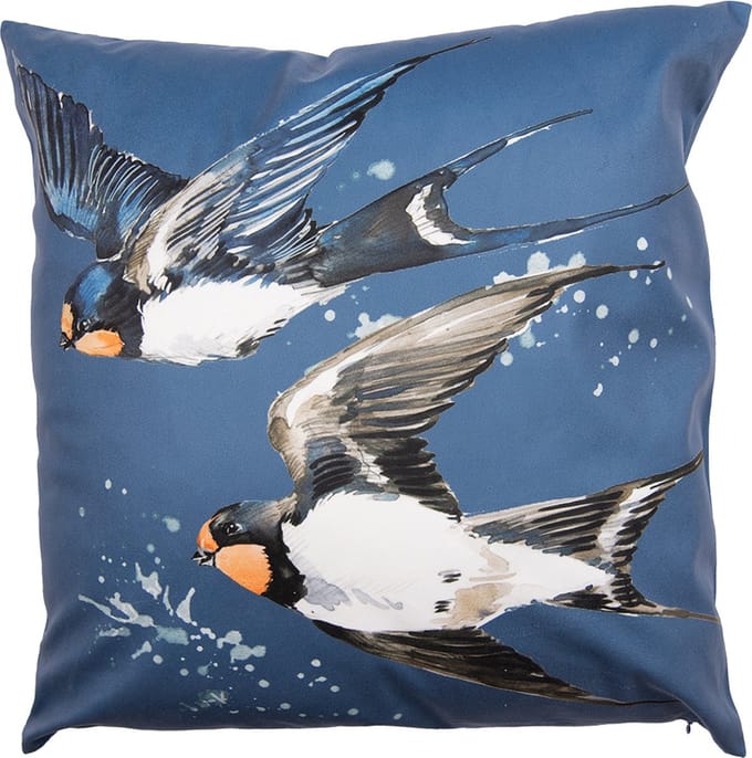 Clayre & Eef Kussenhoes 45x45 cm Blauw Wit Polyester Vogels