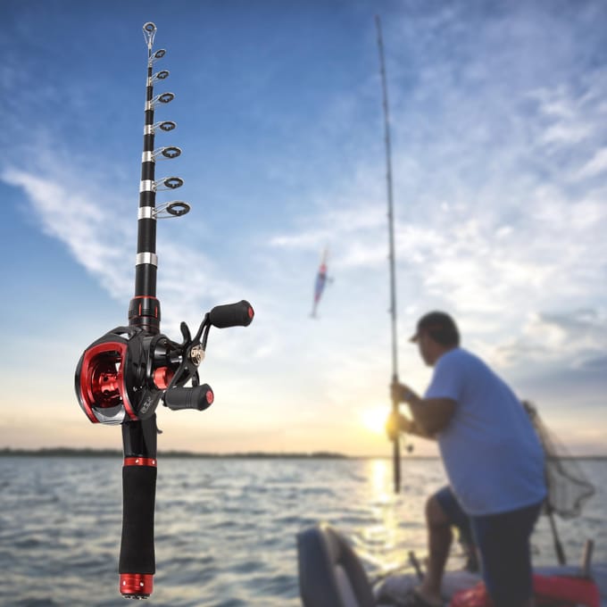Canne à pêche et moulinet Combo canne à pêche télescopique de 2.1 m avec moulinet Baitcasting à gauche Left Hand black