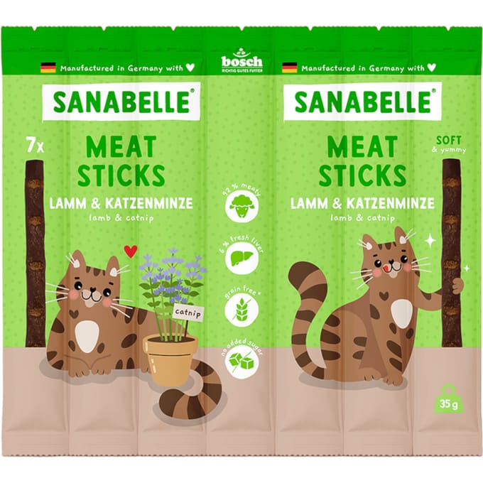 Voordeelpakket: 16x35g Sanabelle Meat Sticks Lam & Kattenkruid Katten Snacks