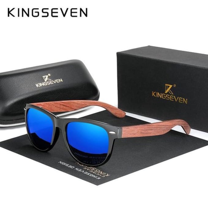 KingSeven - Sky Blue Wayfayer Bamboo UV400 en Polarisatie filter