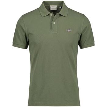 Gant Polo Fine Shield Short Sleeve Piqué Uni Dry Herb Green / male
