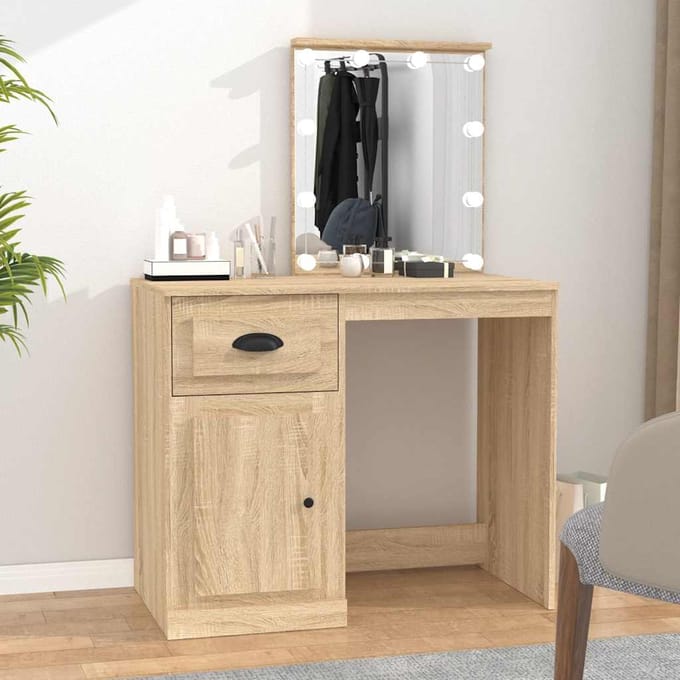 vidaXL - Kaptafel - met - LED - 90x50x132,5 - cm - bewerkt - hout - sonoma - eikenkleur