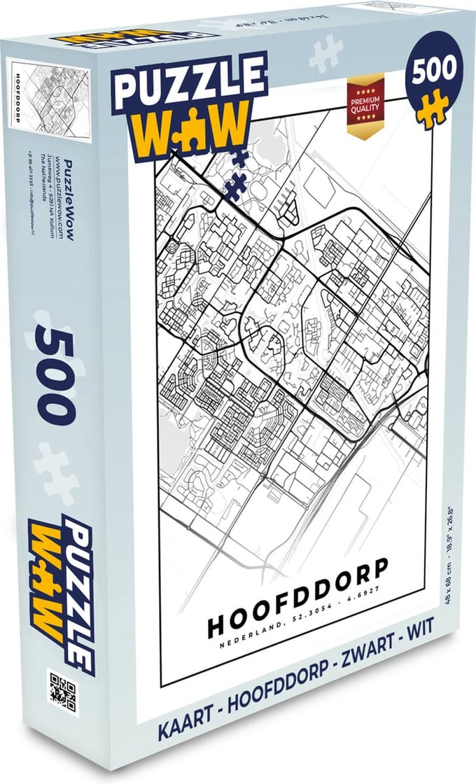 Puzzel Kaart - Hoofddorp - Zwart - Wit - Legpuzzel - Puzzel 500 stukjes