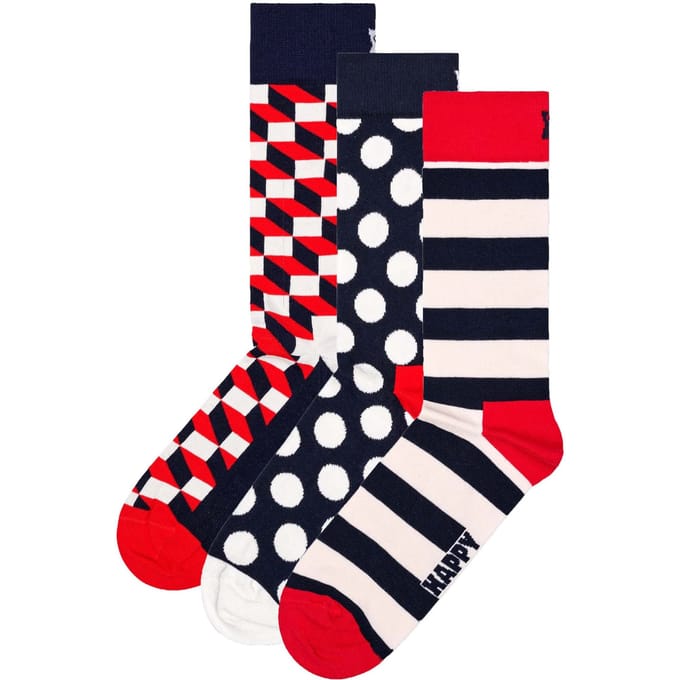 Happy Socks Classic Filled Optic Socks (3-pack) - unisex sokken - navy - Unisex - Maat: 41 - 46