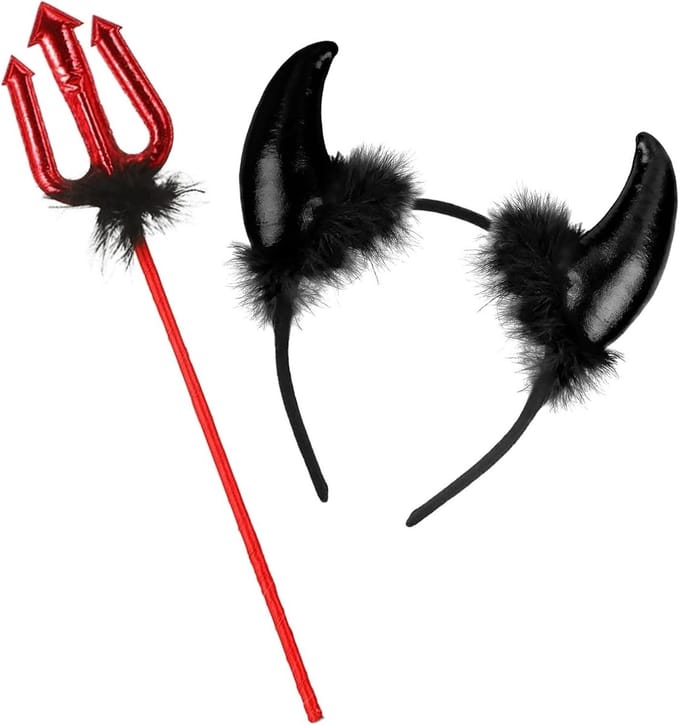 Set van Rode Duivels Hoorns en Trident voor Halloween, Carnavalsfeesten en Cosplay Accessoires