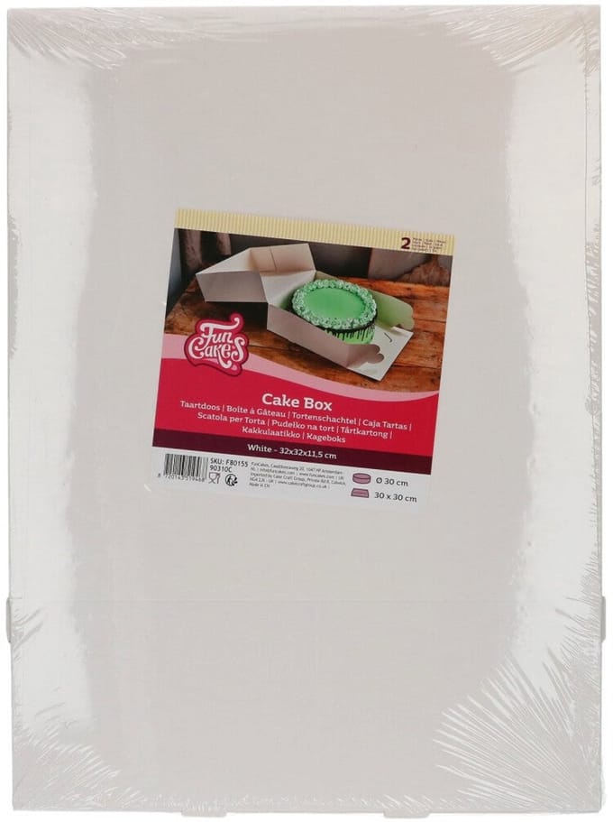 FunCakes Taartdoos Karton - Vierkant - Wit - 32x32x11,5 cm - 2 Stuks - Cakedoos