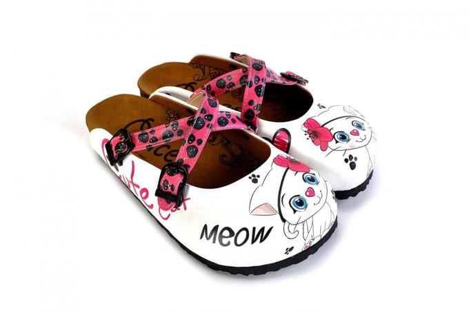 GOBY Clogs met Kat en Bloem – Handgemaakt – Hoge Kwaliteit – Maat 40
