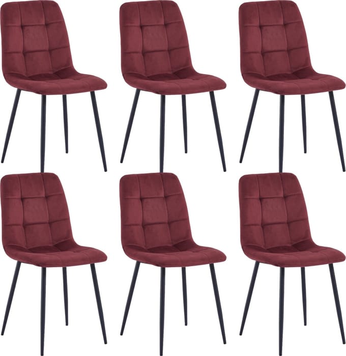 Colenis - Ela Eetkamerstoel - Set Van 6 - Bordeaux - Velvet - Design