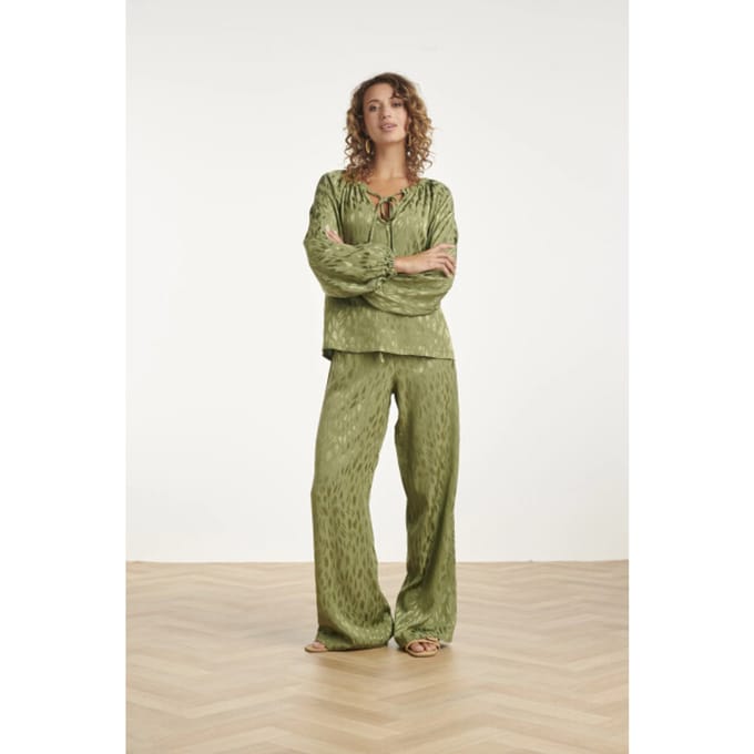 Smashed Lemon Glinsterende top met strikdetail in olijfgroen |