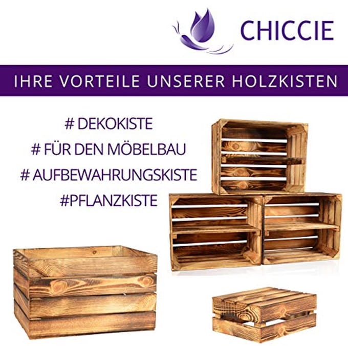Set van 2 houten fruitkisten - 50 cm x 40 cm - Gevlamd en duurzaam