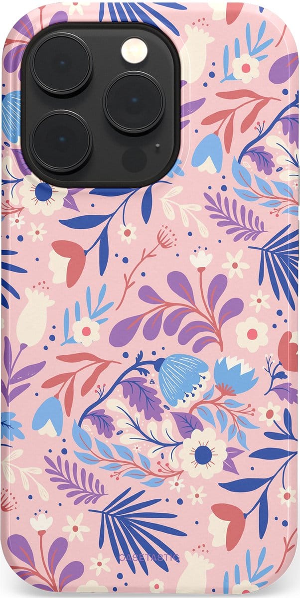 Casetastic hoesje geschikt voor Apple iPhone 14 Pro - MagSafe - Dubbellaagse bescherming - Bloeispel - Fashion Case - Lichtroze Lavendel Crème Lichtgrijs